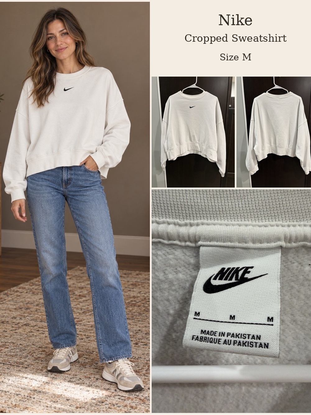 Nike Off-White Cropped Crewneck Sweatshirt